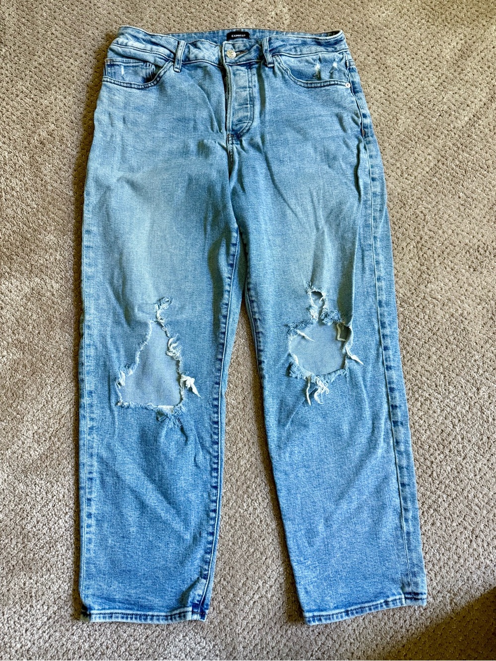 Express Light Blue Distressed Boyfriend Jeans